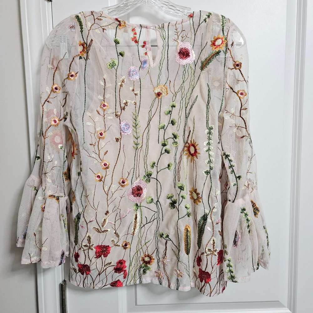 Fairycore Cottagecore Whimsical Boho Butterfly Embroidered Mesh Blouse Women Med - Picture 11 of 11